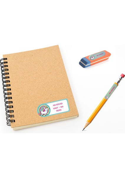 Okul Etiketi Defter, Kalem Sticker Unicorn 56 Adet
