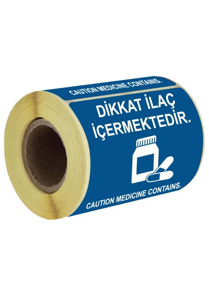 Dikkat Ilaç Içermektedir Etiketi 100X100 mm 500'LÜ 1 Rulo