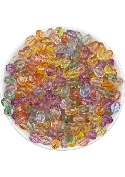 25 gr Karışık Pastel Renkli 10X8MM Akrilik Fıçı, Badem Model Boncuk (25GR, ~70 Adet)