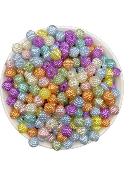 25GR Karışık Pastel Renkli 10MM Tek Parça Pramit Böğürtlen Boncuk, Takı Boncuğu (25GR,~55ADET)