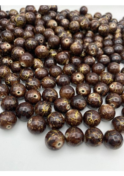 14MM Gold Damarlı Kahverengi Takı ve Çanta Yapım Boncuğu (100GR,~56 Adet)