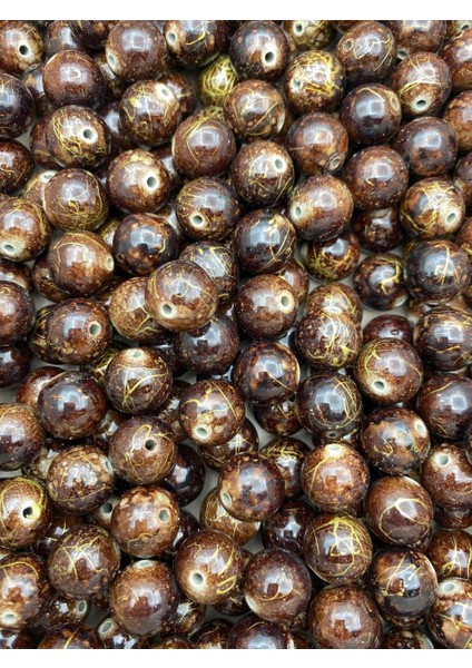 14MM Gold Damarlı Kahverengi Takı ve Çanta Yapım Boncuğu (100GR,~56 Adet) modelleri