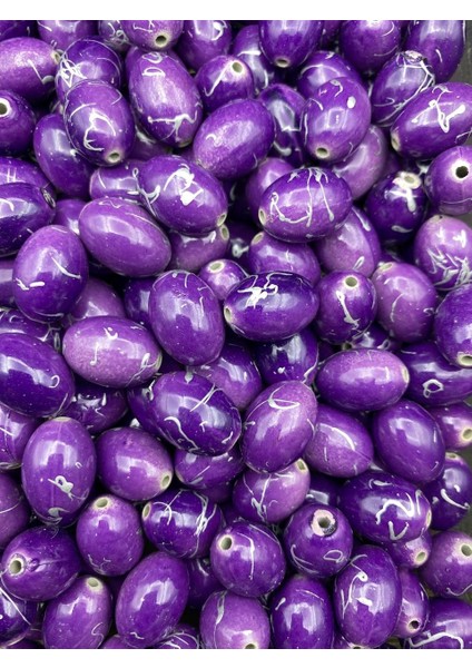 12X18MM Gümüş Damarlı Mor Badem Model Takı ve Çanta Yapım Boncuğu (100GR,~60ADET) fiyatları