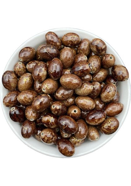 12X18MM Gold Damarlı Kahverengi Badem Model Takı ve Çanta Yapım Boncuğu (100GR,~60ADET)