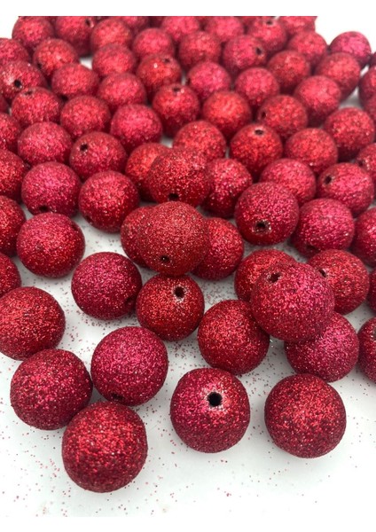 20MM Kırmızı Renk Simli Top, Simli Boncuk, Takı Aksesuar Boncuğu (100GR,~20 Adet)
