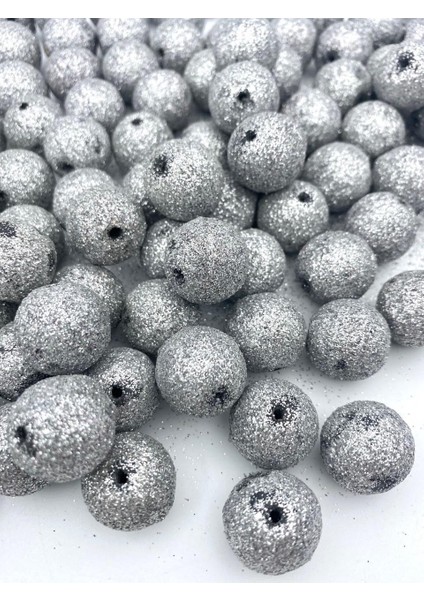 20MM Gümüş Renk Simli Top, Simli Boncuk, Takı Aksesuar Boncuğu (100GR,~20 Adet)