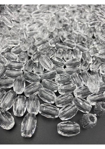 50 gr Şeffaf Renk Iri Delikli Akrilik FIÇI,10X16MM Badem Model Boncuk (50GR, ~50 Adet)