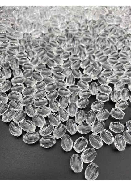 25 gr Şeffaf Renk 10X8MM Akrilik Fıçı, Badem Model Boncuk (25GR, ~70 Adet)