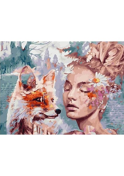 Kadın ve Tilki Sayılarla Boyama Seti 40X50 cm Tuvale Gerili