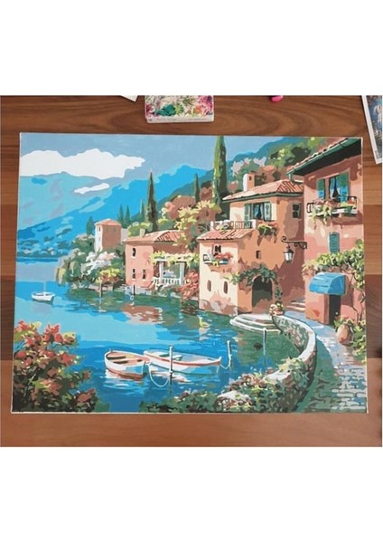 Sahilde Yalılar Sayılarla Boyama Seti 40X50 cm Tuvale Gerili fiyatları