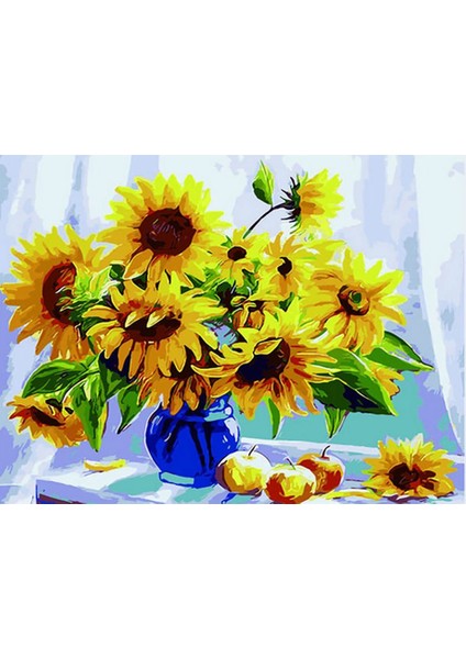 Penceredeki Ayçiçek Sayılarla Boyama Seti 40X50 cm Tuvale Gerili