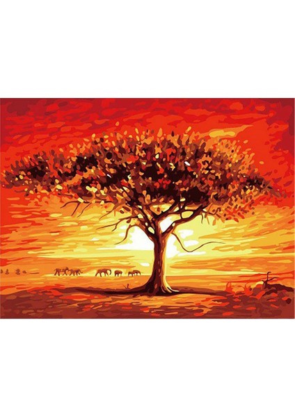 Yaşam Ağacı Sayılarla Boyama Seti 40X50 cm Tuvale Gerili