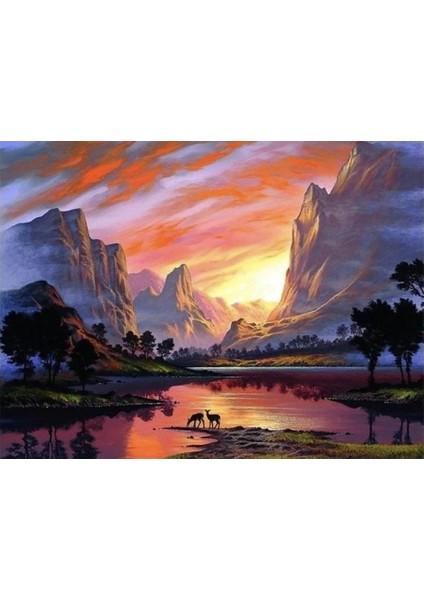 Cennetin Yansıması Sayılarla Boyama Seti 40X50 cm Tuvale Gerili