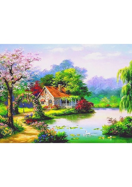 Gölet Evi 2 Sayılarla Boyama Seti 40X50 cm Tuvale Gerili