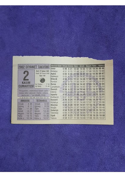 2 Kasım 2002 Takvim Yaprağı - Nostalji Koleksiyonluk Takvim Yaprağı A