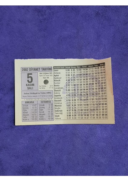 5 Kasım 2002 Takvim Yaprağı - Nostalji Koleksiyonluk Takvim Yaprağı A