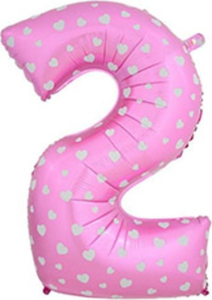 Kalpli 90 cm Pembe Renk Rakamlı Folyo Balon 2 Numara