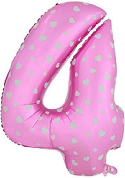 Kalpli 90 cm Pembe Renk Rakamlı Folyo Balon 4 Numara