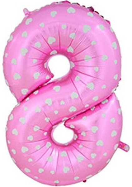Kalpli 90 cm Pembe Renk Rakamlı Folyo Balon 8 Numara