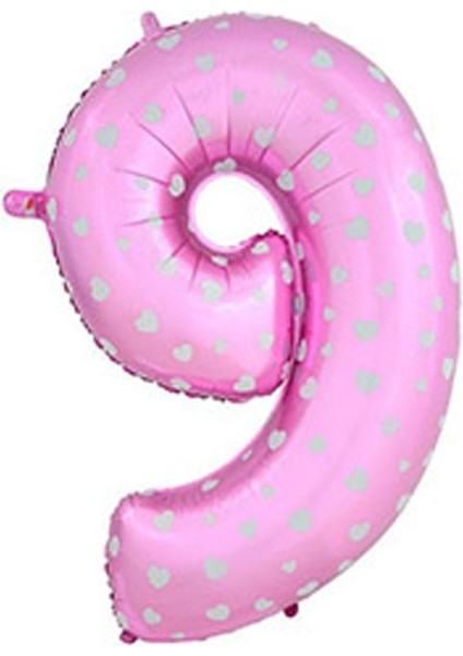 Kalpli 90 cm Pembe Renk Rakamlı Folyo Balon 9 Numara