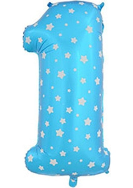 Yıldızlı 90 cm Mavi Renk Rakamlı Folyo Balon 1 Numara