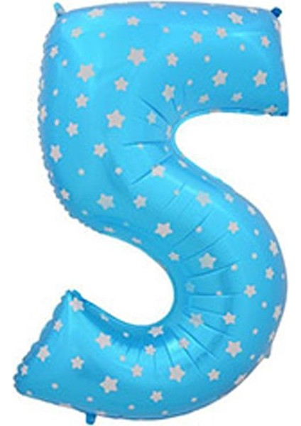 Yıldızlı 90 cm Mavi Renk Rakamlı Folyo Balon 5 Numara
