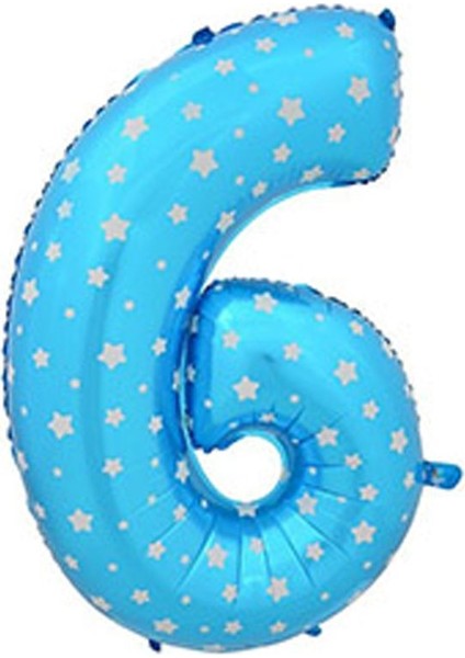 Yıldızlı 90 cm Mavi Renk Rakamlı Folyo Balon 6 Numara