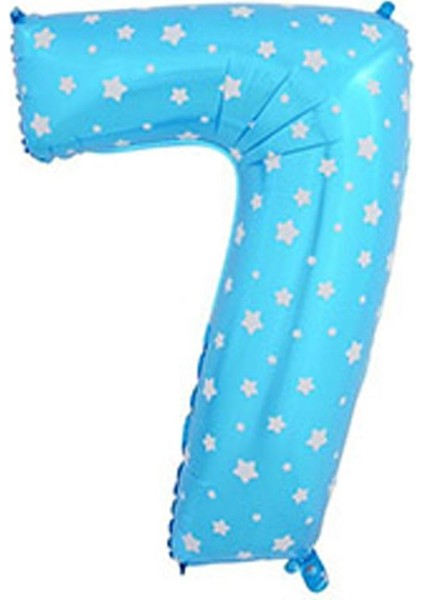 Yıldızlı 90 cm Mavi Renk Rakamlı Folyo Balon 7 Numara
