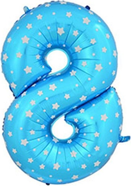 Yıldızlı 90 cm Mavi Renk Rakamlı Folyo Balon 8 Numara