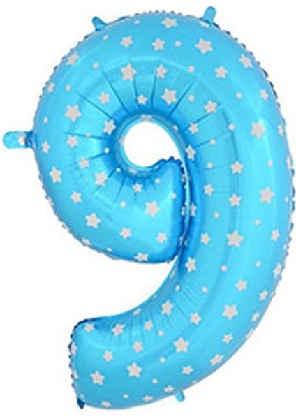Yıldızlı 90 cm Mavi Renk Rakamlı Folyo Balon 9 Numara