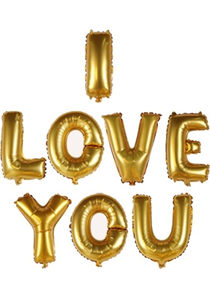 I Love You Yazılı Folyo Balon Altın Renk