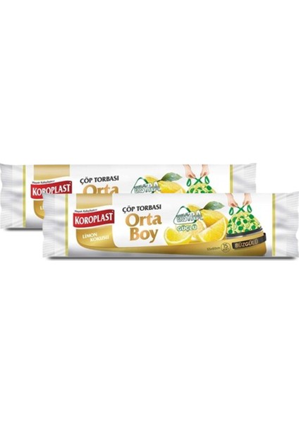 Çöp Torbası Ekstra Dayanıklı Limon Büzgülü Orta Boy 15'li x 2