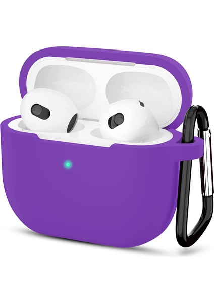 Apple AirPods 3. Nesil Silikon Koruyucu Askılı Kılıf Mor