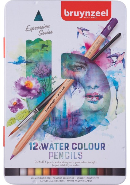 Expression Aquarelle Kuru-Sulu Boya Kalem Seti 12 Renk Metal Kutu