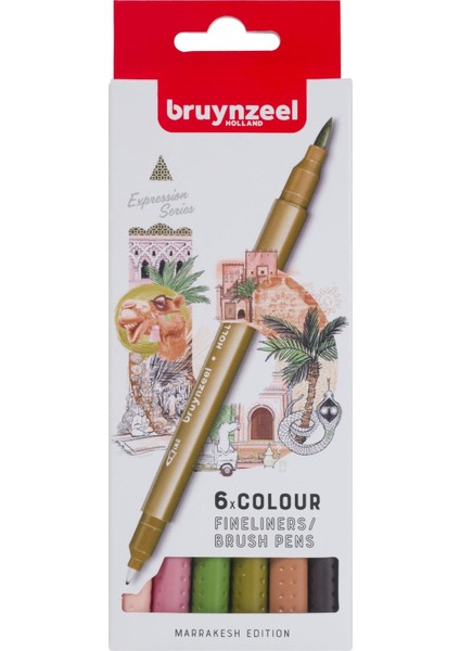 Fineliner Çift Taraflı Kalem Seti 6 Renk Fırça 04 mm Uç Marrakesh