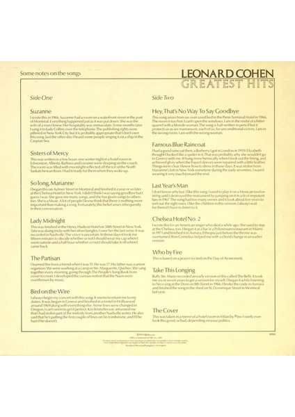 Leonard Cohen – Greatest Hits (Plak)