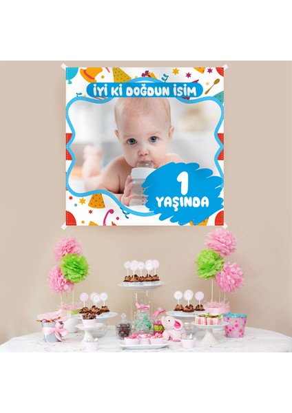 Kişiye Özel Resimli Doğum Günü Kumaş Afiş 150X150 cm