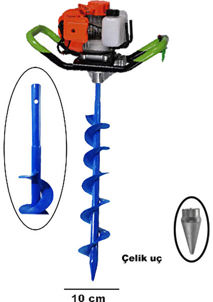 Mert Metal Benzinli Toprak Burgu Makinesi Uyumlu Burgu Aparatı 1 Uzatmalı 10CM Çap