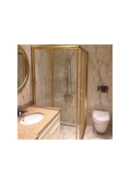 Özelduş 90X90 cm 5mm Gold Profil Şeffaf Cam Duşakabin