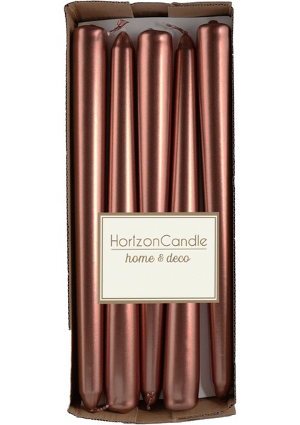 Şamdan Mum - Kokusuz - 10'lu - Metalik Bakır Renk - 2X24 cm