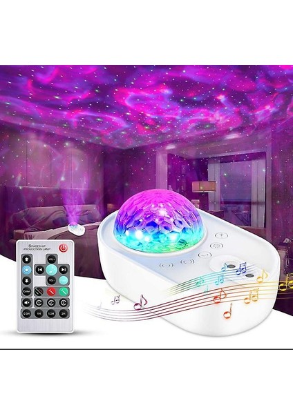 Yıldız Projektörü, Gece Lambası Projektörü Uzaktan Kumandalı, Bluetooth Müzik Hoparlörü Oda Dekoru Için (Beyaz) (Yurt Dışından)