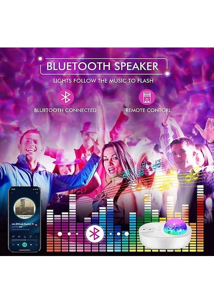 Yıldız Projektörü, Gece Lambası Projektörü Uzaktan Kumandalı, Bluetooth Müzik Hoparlörü Oda Dekoru Için (Beyaz) (Yurt Dışından)