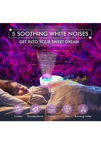 Yıldız Projektörü, Gece Lambası Projektörü Uzaktan Kumandalı, Bluetooth Müzik Hoparlörü Oda Dekoru Için (Beyaz) (Yurt Dışından)
