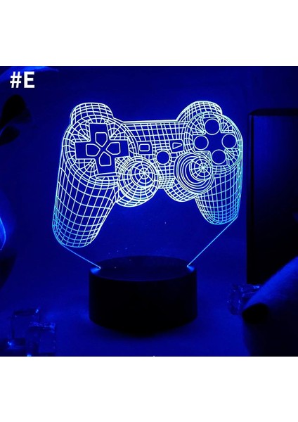 3D Gece Lambası Oyun Odası Masası Kurulum Aydınlatma Dekor Masada Ps Gamepad Şekli Oyun Konsolu Simgesi Logo Sensörü Işık Başucu Hediye (Tip E) (Yurt Dışından)