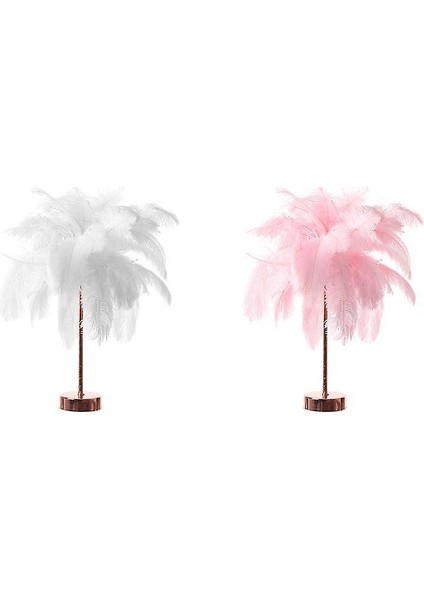 Tüy Masa Lambası Uzaktan Kumanda ile USB Rose Gold Tabanı Ev Için (Beyaz) (Yurt Dışından)