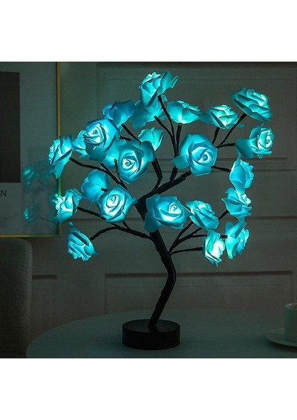 LED Masa Lambası USB Çiçek Ağacı ile Ev Dekorasyon Yatak Odası Hediye Gece Masa Lambası Noel Düğün Yatak Odası (Mavi) (Yurt Dışından)