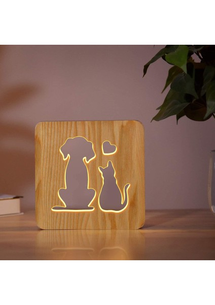 Dog And Cat Love Bedside Lamp, Coopark 3D Optical Cute Animal LED Wood Night Light, Best Gift For Pet Lover Friends, Desk Table Sleep Light (Yurt Dışından) modelleri