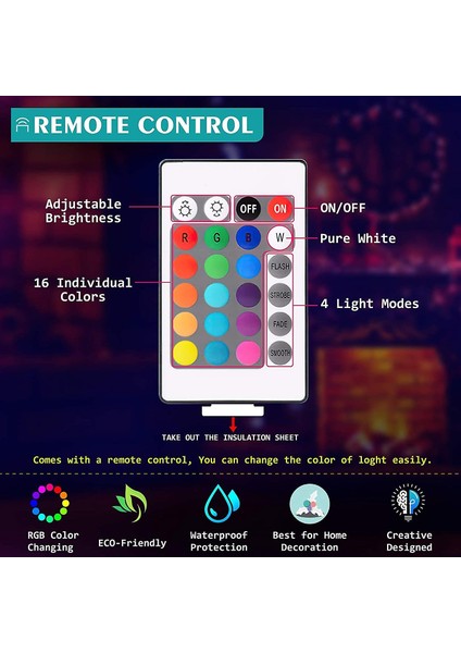 Uzaktan Kumanda ile 3D Lambalar, LED Lamba 16 Renk Işık Kısılabilir Dokunmatik Anahtarı USB (Yurt Dışından)