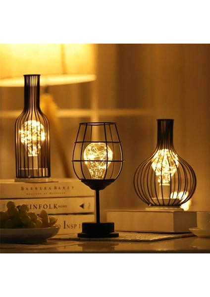 Art LED Table Lamp Reading Lamp Night Light Bedroom Bedside Lamp Desk Lighting Living Room Retro Classic Iron Home Decoration(Wine Bottle) (Yurt Dışından)