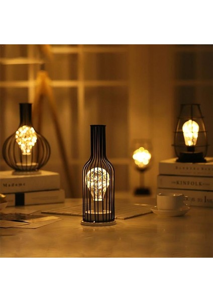 Art LED Table Lamp Reading Lamp Night Light Bedroom Bedside Lamp Desk Lighting Living Room Retro Classic Iron Home Decoration(Wine Bottle) (Yurt Dışından)